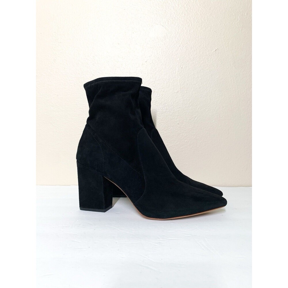 Loeffler Randall Isla Stretch Suede Booties 11 Black Block Heel Pointed Toe